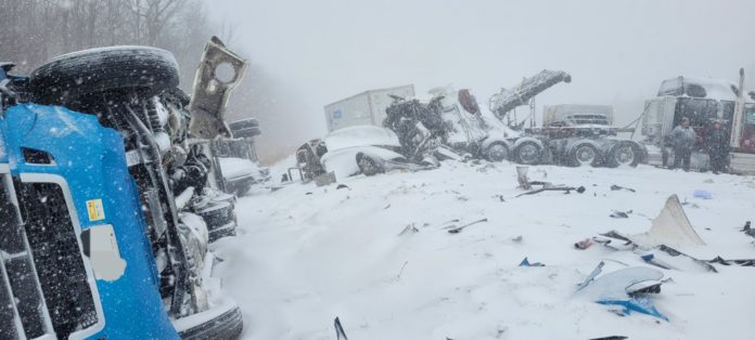 OPP photo of the 50 vehicle pile up near Kerwood. OPP say no one was seriously injured in Friday's crash.