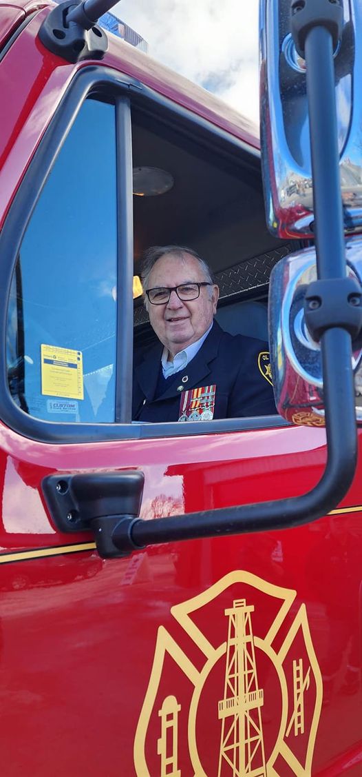 Ken McIntyre, the former chief of the Enniskillen/Oil Springs fire department, passed away Thursday. McIntyre is seen here in January in the department's new fire truck. He wasn involved in the planning for the new vehicle.