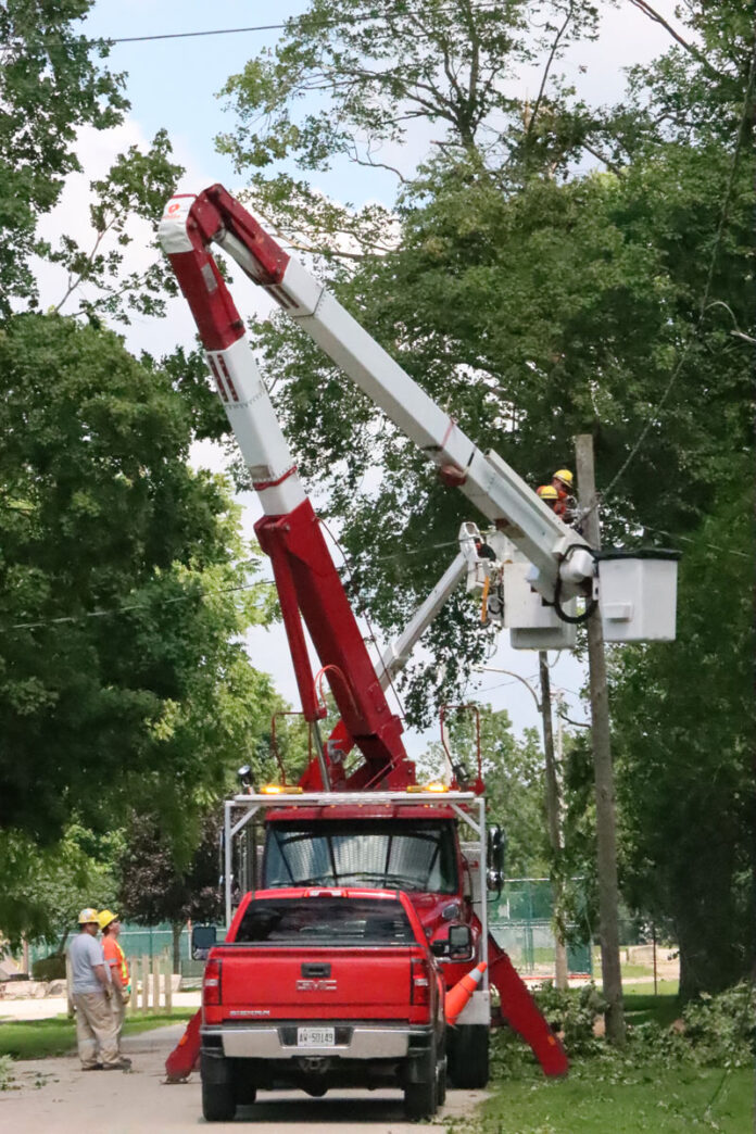 Bluewater Power workers helped get the lights back on in Alvinston by 8 pm Friday.